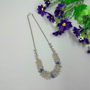 Handmade Silver Wire Necklace with Blue Lapis Lazuli Stone Accents